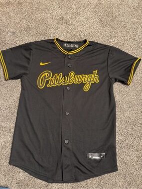 Nike Pittsburgh Pirates MLB Baseball Jersey Hayes #13 Youth M Black Gold